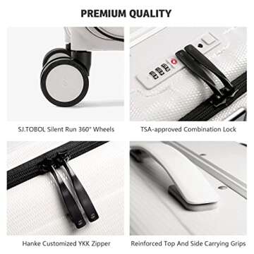 Hanke Lightweight Hardside Luggage 8 Spinner Silent Wheels Travel Suitcase, Off White, Checked-Medium 24-Inch