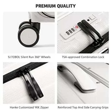 Hanke Lightweight Hardside Luggage 8 Spinner Silent Wheels Travel Suitcase, Off White, Checked-Medium 24-Inch