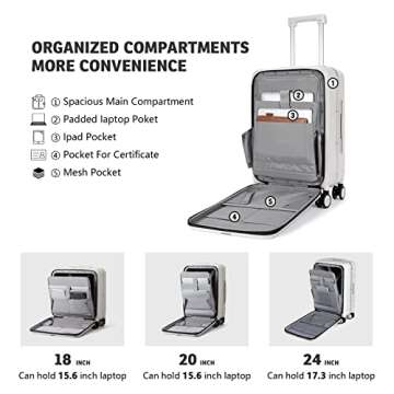 Hanke Lightweight Hardside Luggage 8 Spinner Silent Wheels Travel Suitcase, Off White, Checked-Medium 24-Inch