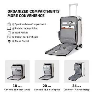 Hanke Lightweight Hardside Luggage 8 Spinner Silent Wheels Travel Suitcase, Off White, Checked-Medium 24-Inch