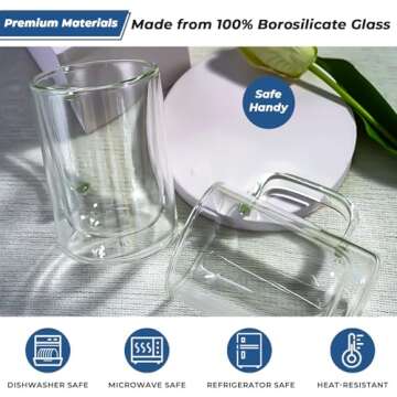 Aquach 12 oz Double Walled Glass Coffee Mugs with Handle, 2-Pack - Ideal for Latte, Cappuccino and T...