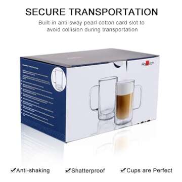 Aquach 12 oz Double Walled Glass Coffee Mugs - 2-Pack