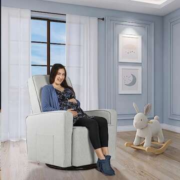 Evolur Holland Upholstered Plush Seating Glider Swivel, Glider Chair for Nursery in Harbor, Modern N...