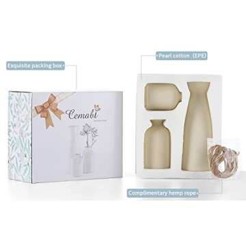 CEMABT Beige Ceramic vase Set-3 Small Flower vases for Decor,Modern Boho Farmhouse Home Decor,Decorative vase for Pampas Grass&Dried Flowers,idea Shelf,Table,Bookshelf ，Entryway- Distressed