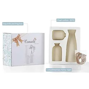 CEMABT Beige Ceramic vase Set-3 Small Flower vases for Decor,Modern Boho Farmhouse Home Decor,Decorative vase for Pampas Grass&Dried Flowers,idea Shelf,Table,Bookshelf ，Entryway- Distressed