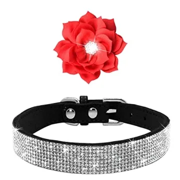 Cute Rhinestone Dog Collar in Soft Suede Leather Adjustable