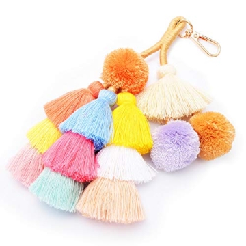 Colorful Boho Pom Pom Tassel Bag Charm Key Chain (A01 style)