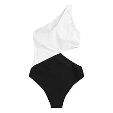 SweatyRocks Women's Bathing Suits One Shoulder Cutout One Piece Swimsuit Swimwear Monokini Black and White Small.