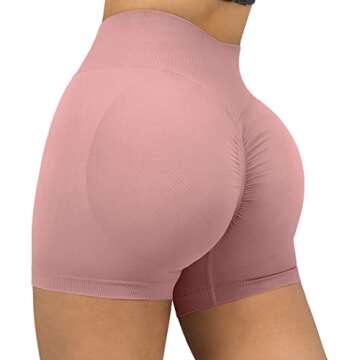 SUUKSESS Women Seamless Booty Shorts Scrunch Butt Lifting High Waisted Workout Shorts (3" Pink, XS)