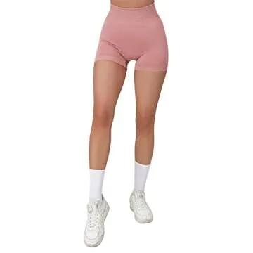 SUUKSESS Women Seamless Booty Shorts Scrunch Butt Lifting High Waisted Workout Shorts (3" Pink, XS)
