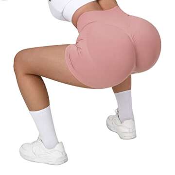 SUUKSESS Women Seamless Booty Shorts Scrunch Butt Lifting High Waisted Workout Shorts (3" Pink, XS)