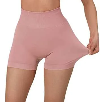 SUUKSESS Women Seamless Booty Shorts Scrunch Butt Lifting High Waisted Workout Shorts (3" Pink, XS)
