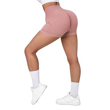 SUUKSESS Women Seamless Booty Shorts Scrunch Butt Lifting High Waisted Workout Shorts (3" Pink, XS)