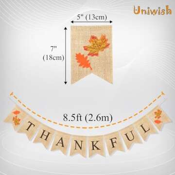 Uniwish Thankful Burlap Banner Rustic Fall Thanksgiving Decorations for Mantle Fireplace Hanging Bunting Harvest Autumn Theme Wedding Birthday Party Décor