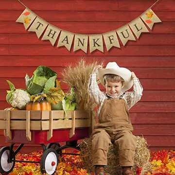 Uniwish Thankful Burlap Banner Rustic Fall Thanksgiving Decorations for Mantle Fireplace Hanging Bunting Harvest Autumn Theme Wedding Birthday Party Décor