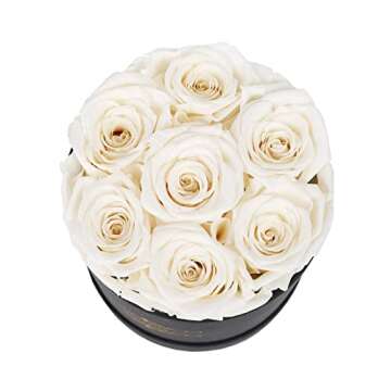 NATROSES Preserved Real Roses in a Box Roses That Last Up to 3 Years, Long Lasting Roses Gifts for Her, Valentines Day Gifts for Her (White)