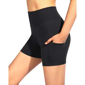 G4Free Yoga Biker Shorts with Pockets for Women High Waist Tummy Control 5" Stretch Athletic Running Compression Spandex Leggings Short (Black,M)