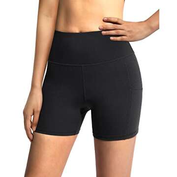 G4Free Yoga Biker Shorts with Pockets for Women High Waist Tummy Control 5" Stretch Athletic Running Compression Spandex Leggings Short (Black,M)