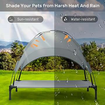 Heeyoo Elevated Dog Bed with Canopy, Outdoor Dog Cot with Removable Canopy Shade Tent, Portable Rais...