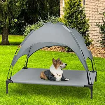 Heeyoo Elevated Dog Bed with Canopy, Outdoor Dog Cot with Removable Canopy Shade Tent, Portable Raised Pet Cot Cooling Bed for Dogs