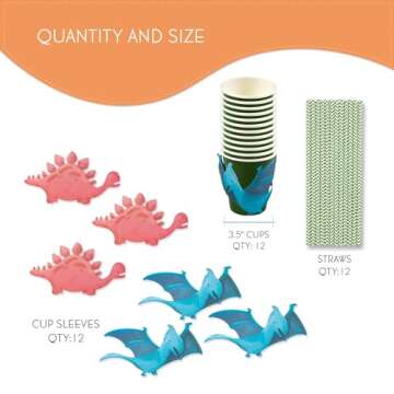 Dinosaur Party Cups and Straws Set for Kids
