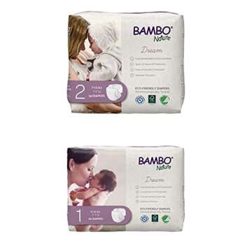 Bambo Nature Premium Eco-Friendly Baby Diapers Size 2 (32 Count) & Size 1 (36 Count)