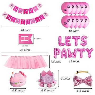 STMK Dog Birthday Outfit, Dog Birthday Bandana Girl with Dog Birthday Number Hat Bowtie Tutu Skirt Cake Toy Lets Pawty Paw Balloons Dog Happy Birthday Banner for Dog Puppy Birthday Party Supplies