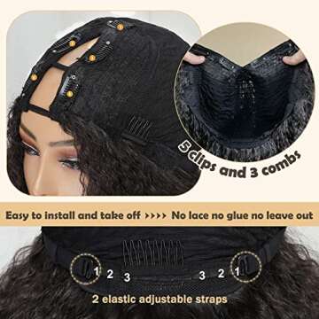 New Afro Curly V Part Wig Synthetic Braided Hair Texture with Unique Bouncy Curls in the End 20 Inch Soft Curly Full Hair V Part Wigs Synthetic for Black Women No Leave out Clip in Half Wig