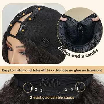 New Afro Curly V Part Wig Synthetic Braided Hair Texture with Unique Bouncy Curls in the End 20 Inch Soft Curly Full Hair V Part Wigs Synthetic for Black Women No Leave out Clip in Half Wig
