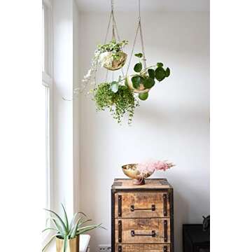 Boho Chic Gold Hanging Planters - Set of 3 Decor