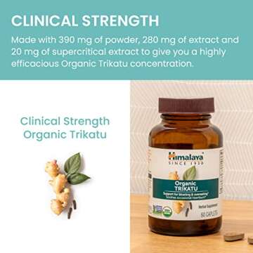 Himalaya Organic Trikatu, Herbal Supplement for Occasional Heartburn, Digestive Support, Gas, Bloating, Overeating, Ginger, Black Pepper, Non-GMO, USDA Organic, Vegan, 60 Plant-Based Caplets