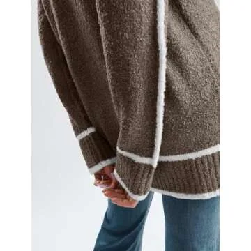 LILLUSORY Women's Chunky Oversized Sweaters Pullover Knit Trendy Outfits Color Block 2024 Winter Clothes Nutmeg M