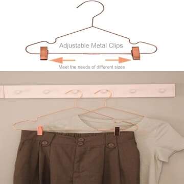 10Pack Koobay 16.5" Metal Hook Wire Rose Gold Copper Hangers with Clips Clothes Stroage Coat Hangers