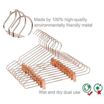 10Pack Koobay 16.5" Metal Hook Wire Rose Gold Copper Hangers with Clips Clothes Stroage Coat Hangers