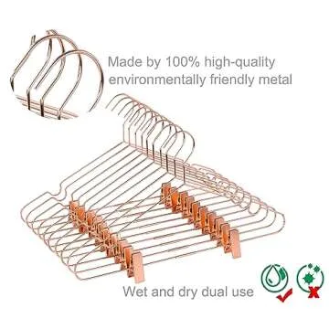 10Pack Koobay 16.5" Metal Hook Wire Rose Gold Copper Hangers with Clips Clothes Stroage Coat Hangers
