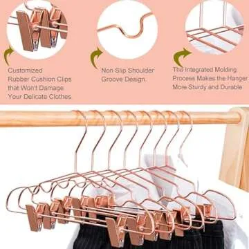 10Pack Koobay 16.5" Metal Hook Wire Rose Gold Copper Hangers with Clips Clothes Stroage Coat Hangers