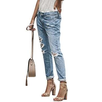Liyuandian Womens Ripped Boyfriend Jeans Distressed Jeans Destroyed Blue Denim Pants (1L, B-blue)