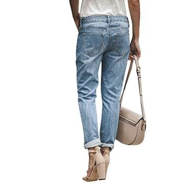 Liyuandian Womens Ripped Boyfriend Jeans Distressed Jeans Destroyed Blue Denim Pants (1L, B-blue)