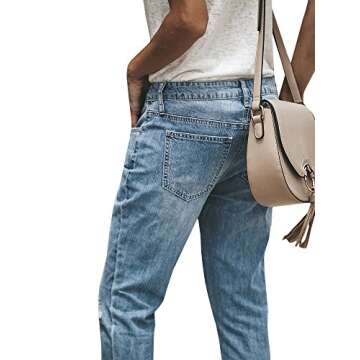 Liyuandian Womens Ripped Boyfriend Jeans Distressed Jeans Destroyed Blue Denim Pants (1L, B-blue)