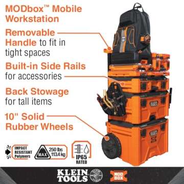 Klein Tools 54812MB MODBox Compact Storage Box, Parts Organizer, Toolbox Connects to MODBox Modular System, Backpack, Tote and Tool Bag