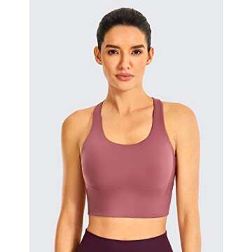CRZ YOGA Strappy Longline Sports Bras for Women - Wirefree Padded Criss Cross Yoga Cropped Tank Tops Misty Merlot Small