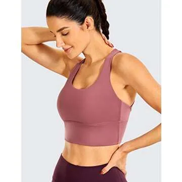 CRZ YOGA Strappy Longline Sports Bras for Women - Wirefree Padded Criss Cross Yoga Cropped Tank Tops Misty Merlot Small