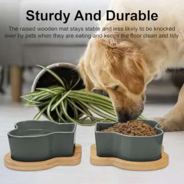 PWTAA Ceramic Dog Food Bowl Bone Shape Dog Double Bowl for Food and Water Pet Feeder Funny Puppy Feeding Bowl Suitable Small Medium-Sized Dogs Cats Dishes Durable Set of 2, Grey
