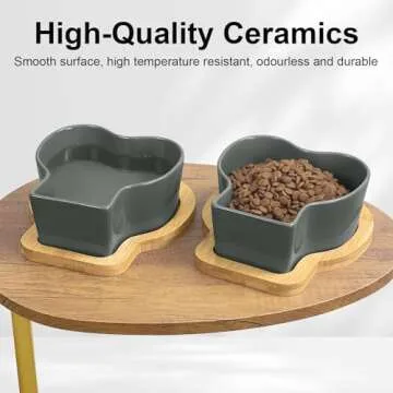 PWTAA Ceramic Dog Food Bowl Bone Shape Dog Double Bowl for Food and Water Pet Feeder Funny Puppy Feeding Bowl Suitable Small Medium-Sized Dogs Cats Dishes Durable Set of 2, Grey