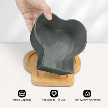 PWTAA Ceramic Dog Food Bowl Bone Shape Dog Double Bowl for Food and Water Pet Feeder Funny Puppy Feeding Bowl Suitable Small Medium-Sized Dogs Cats Dishes Durable Set of 2, Grey