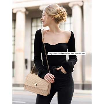LOVEVOOK Shoulder Bag for Women Quilted Crossbody Purse,Leather Chain Bag for Gift Classic Satchel Handbag Nude