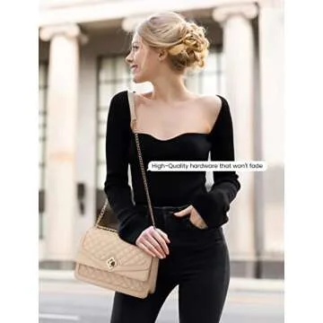 LOVEVOOK Shoulder Bag for Women Quilted Crossbody Purse,Leather Chain Bag for Gift Classic Satchel Handbag Nude