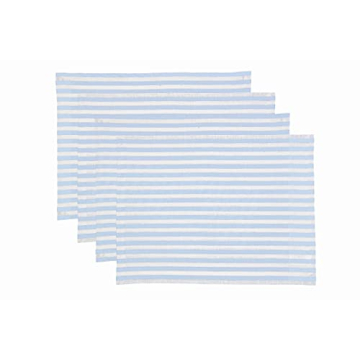 Solino Home Stripe Linen Placemats Set of 4 – 100% Pure Linen Sky Blue and White Placemats 19" L x...