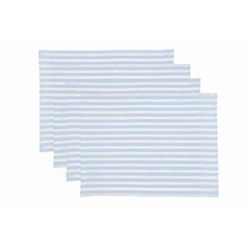 Solino Home Stripe Linen Placemats Set of 4 – 100% Pure Linen Sky Blue and White Placemats 19" L x...