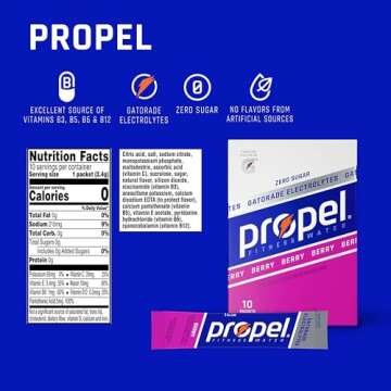 Propel Powder Packets Berry With Electrolytes, Vitamins and No Sugar 10 Count (Pack of 12)